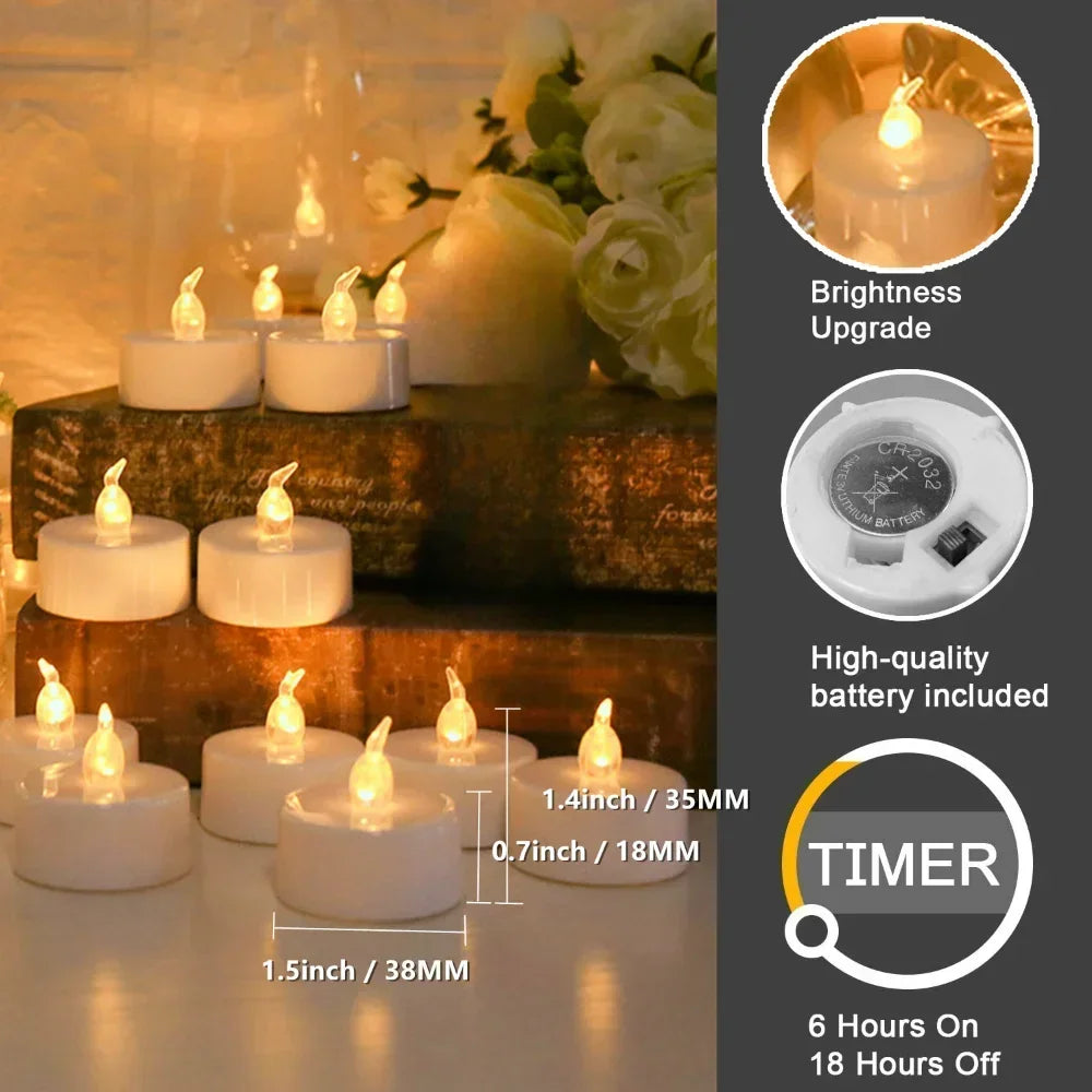 Flameless Flickering LED Tea Lights with Timer