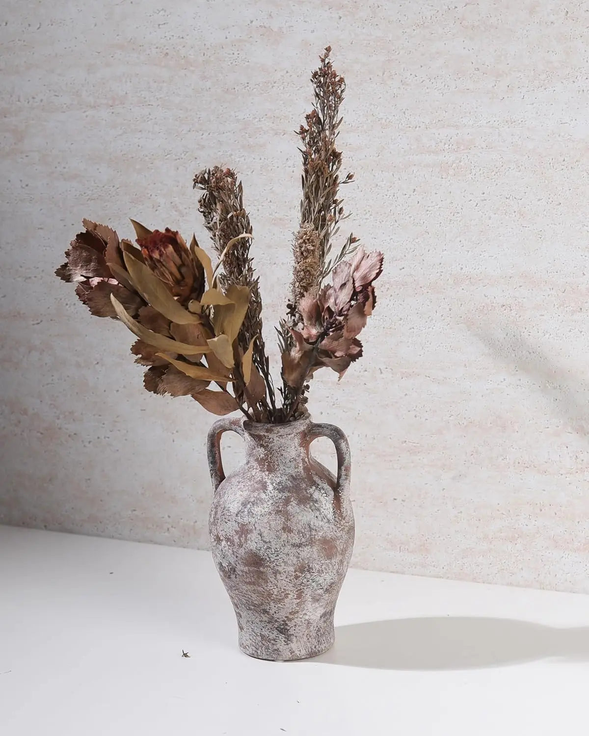 Set of 3 Handmade Ceramic Vases, with Handles, Glazed Interior