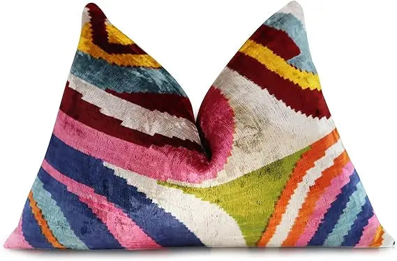 Colorful Silk Velvet Throw Pillow - 16x24 Inches,
