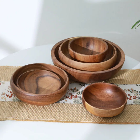 Japanese Style Wooden Salad Bowls Large Acacia Wood