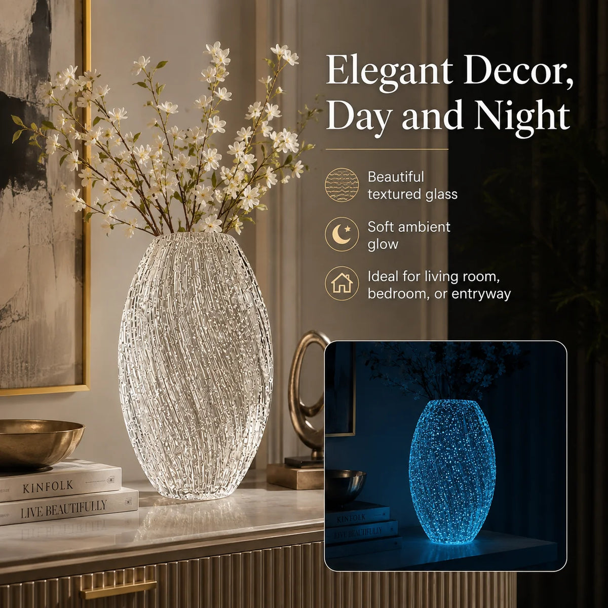 Handmade Glass Vase Glowing Wave Decor