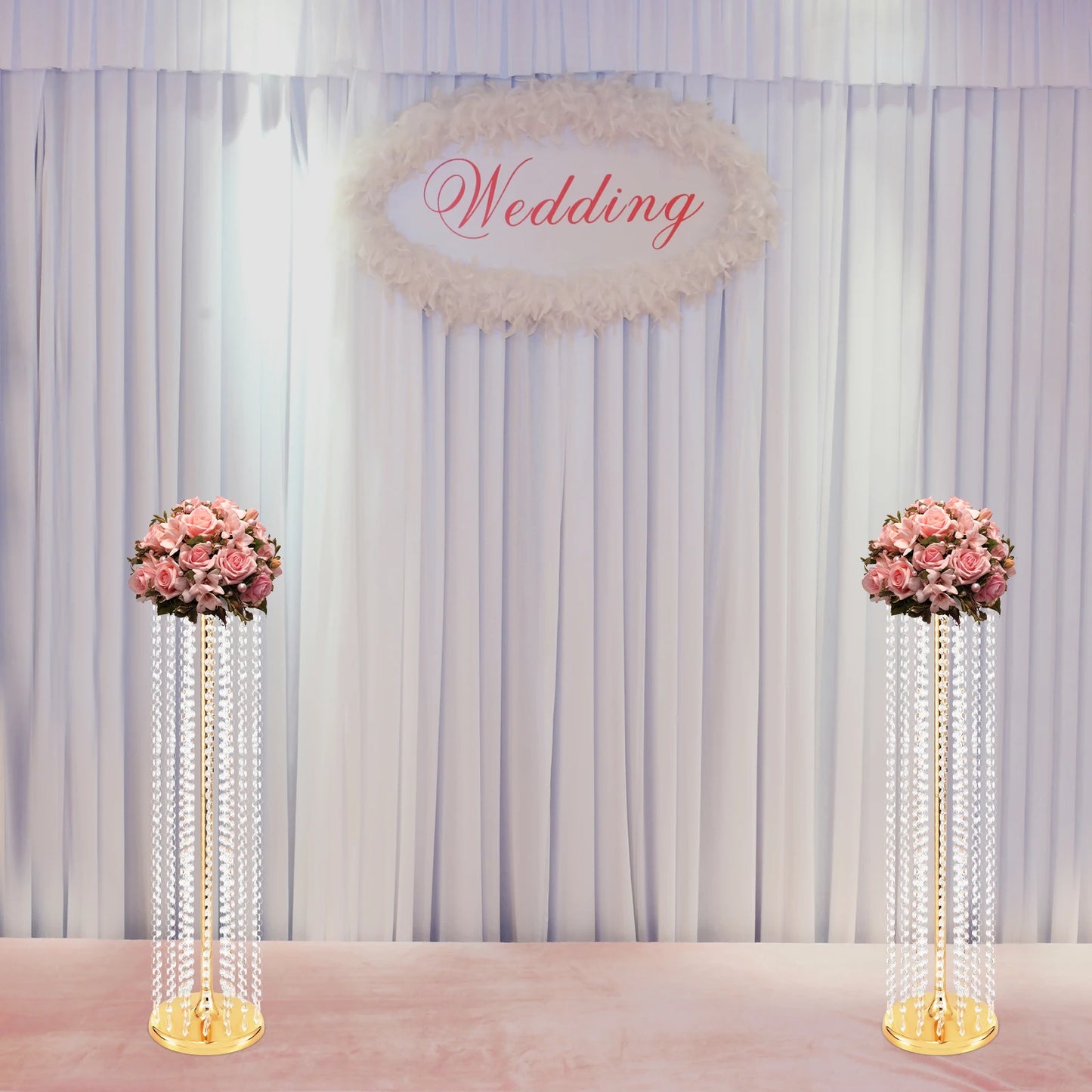 2 Pcs 90cm Centerpieces Flower Vases Acrylic Crystal Gold Vase