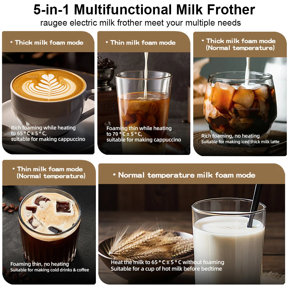 Electric Milk Frother Milk Foam Machine  5 in 1 Hot and Cold Milk Frother
