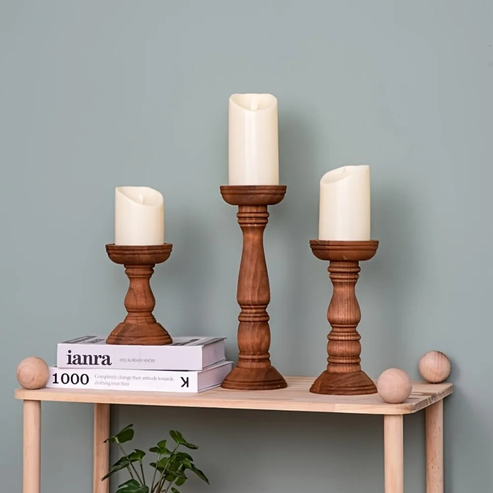 Wooden Candle Holders 3pcsCylindrical Candle Holder
