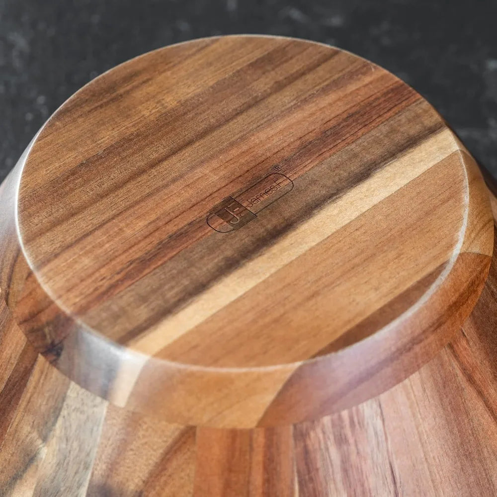 Large Acacia Wood Salad Bowl Set with Utensils, 12"