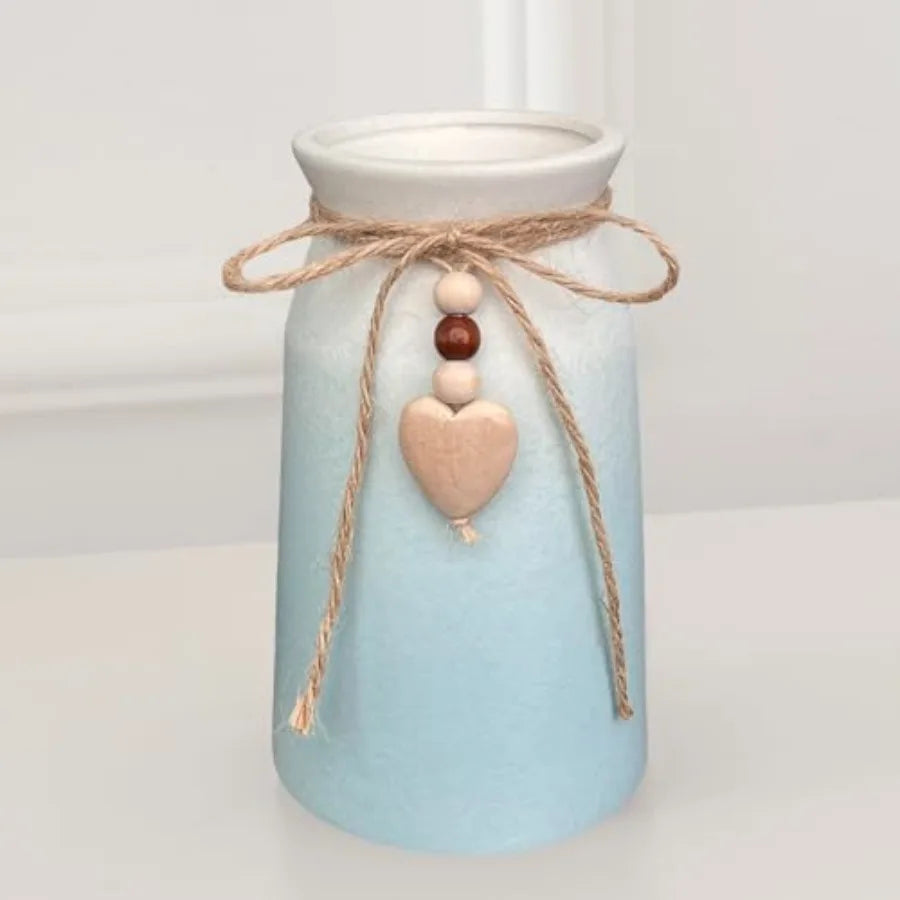 Charming 6-Inch Ceramic Vase Jute Rope and Heart Charm