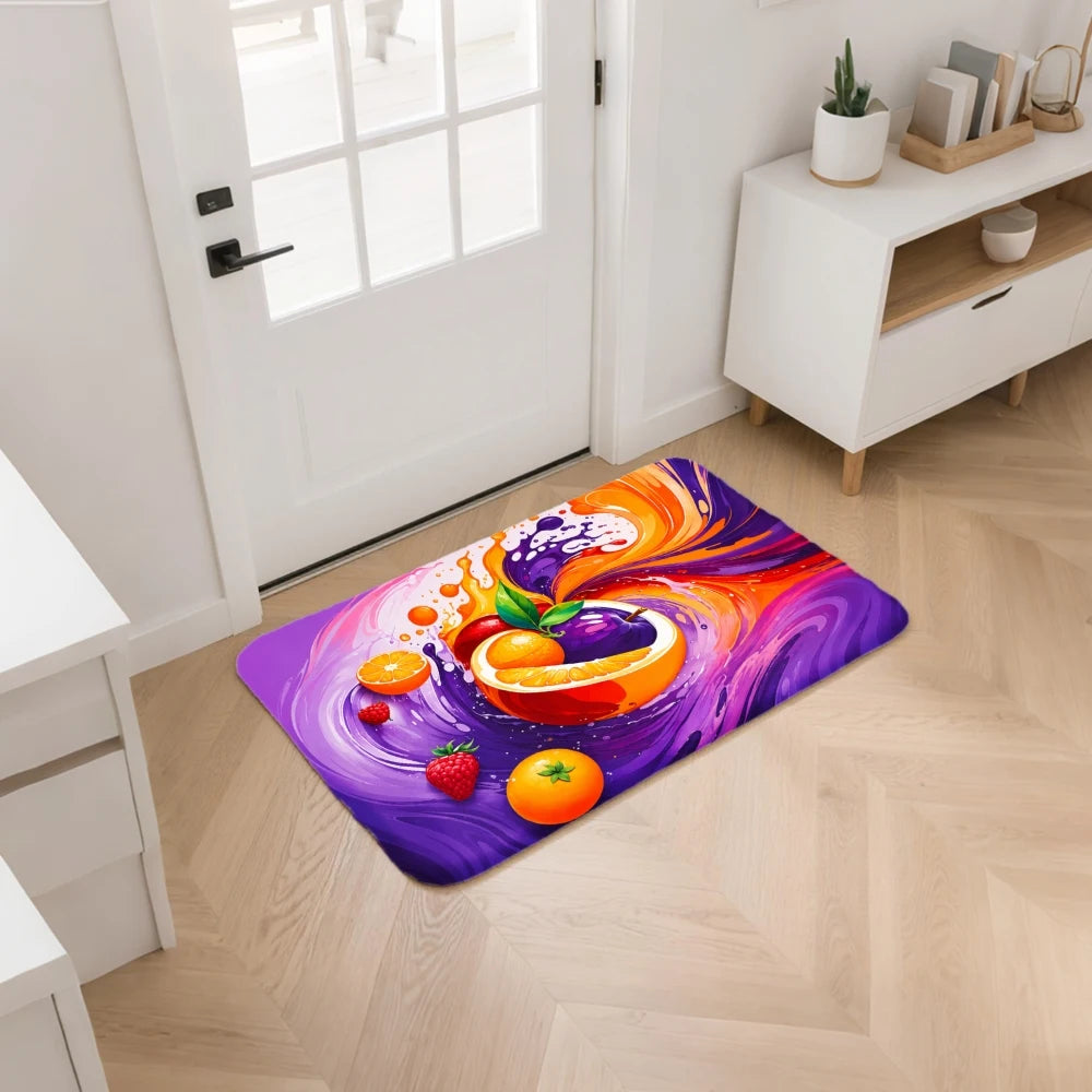 3PCS Mat Set,  Colorful Fruit Swirl Abstract Design