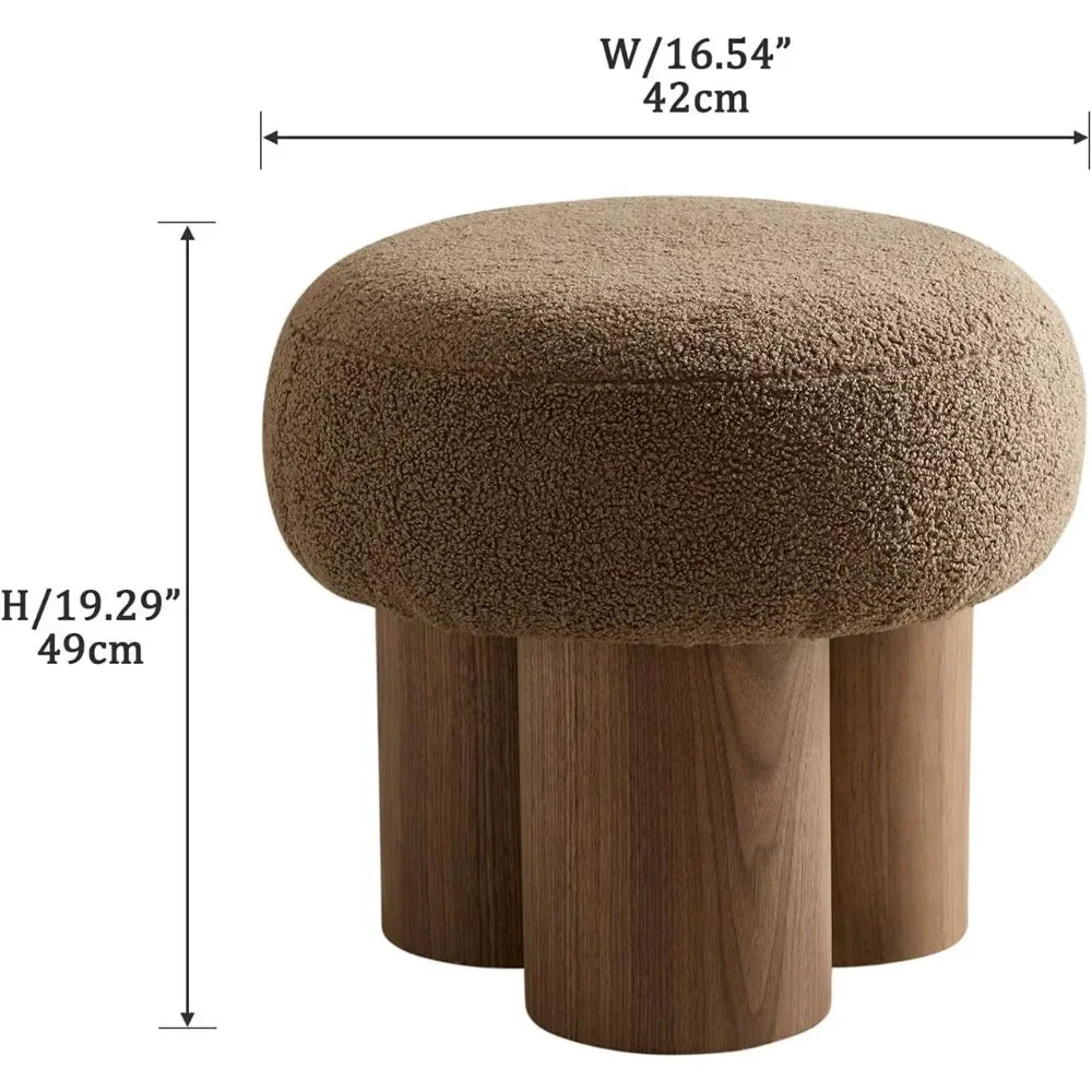 16.54" Mushroom Shape Small Footstool, Round Pouf