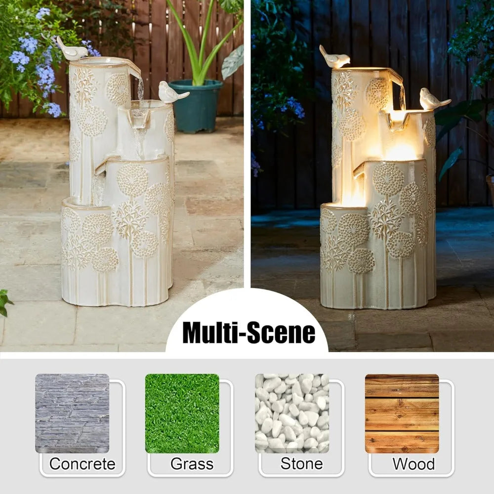 31.75" H Outdoor Water Fountain with LED Lights and Pump