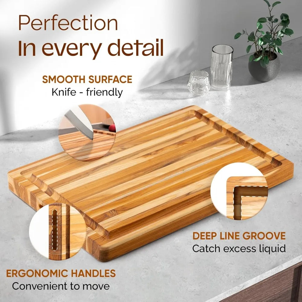 Large Edge Grain Teak Cutting Board for Kitchen, 24''L x 18''W x 1.5'