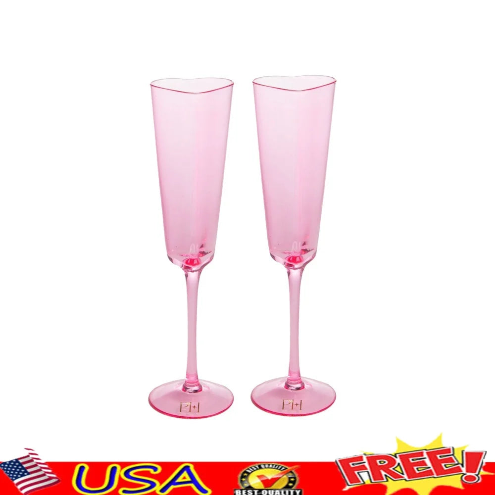 2 Piece Heart Shaped Champagne Flute Set 5.5 oz