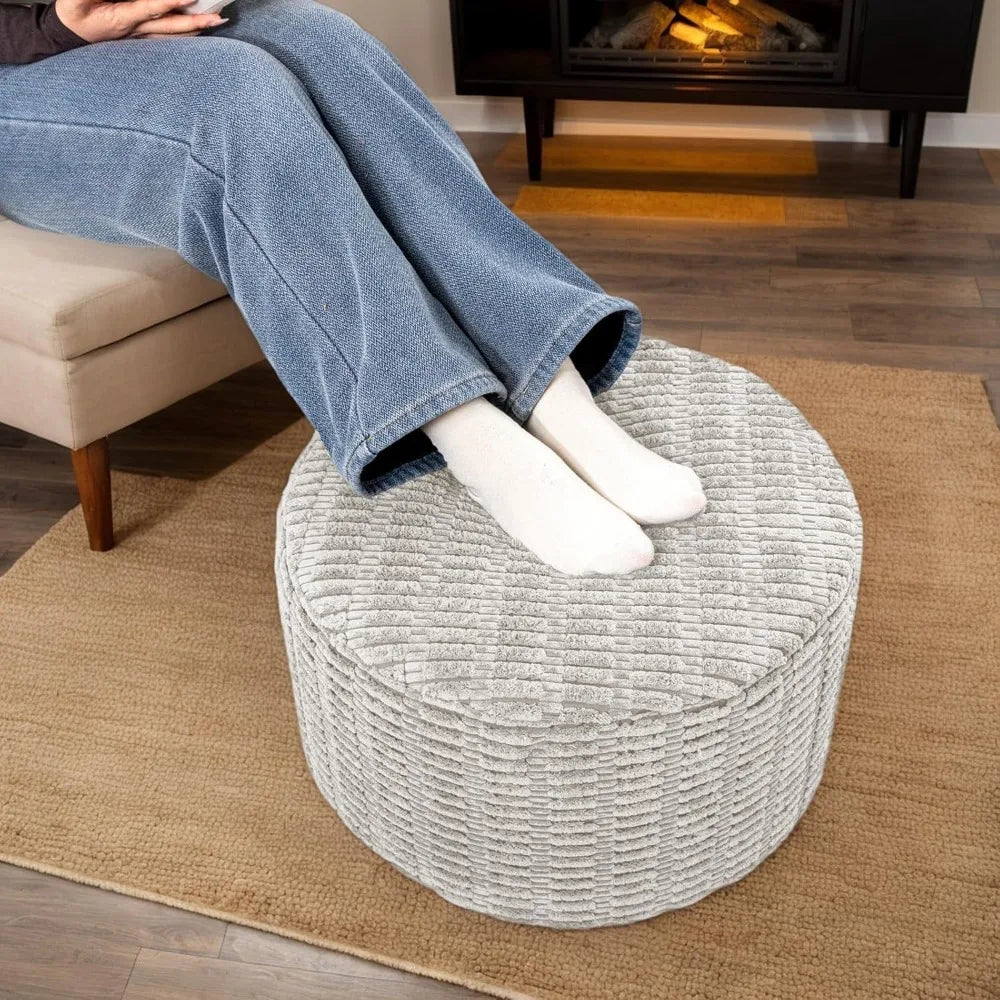 Round Ottoman Pouf Ottoman Foot Stool Seat Faux Fur