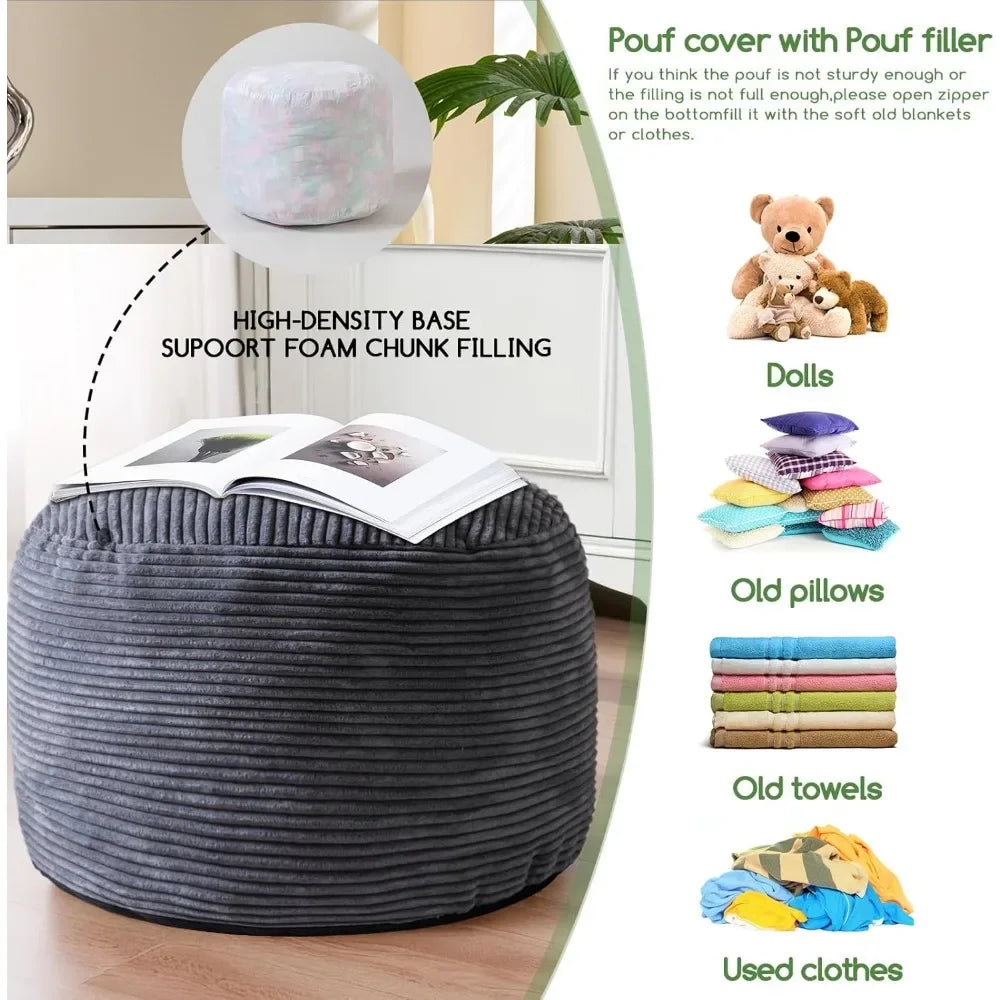 Round Stuffed Pouf , Corduroy Foam Chunk Filling