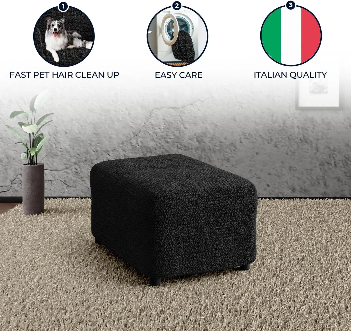 Ottoman Cover Stool Cover Pouf Slipcover - 1-Piece Form Fit Stretch