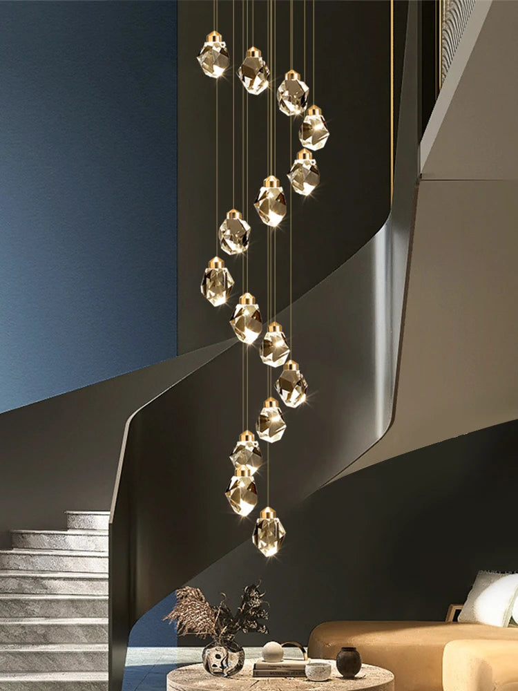 Crystal Chandelier for Living Room, Stairscase Pendant Lamps