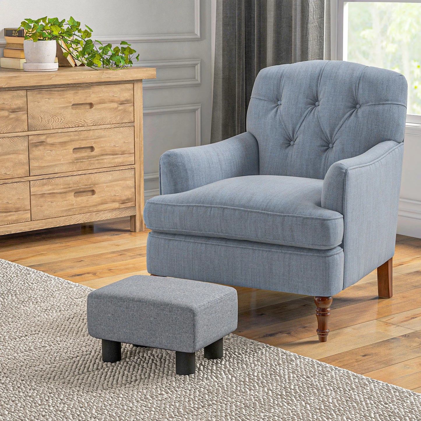 HOMCOM Ottoman Foot Rest, Small Foot Stool with Linen Fabric Upholstery