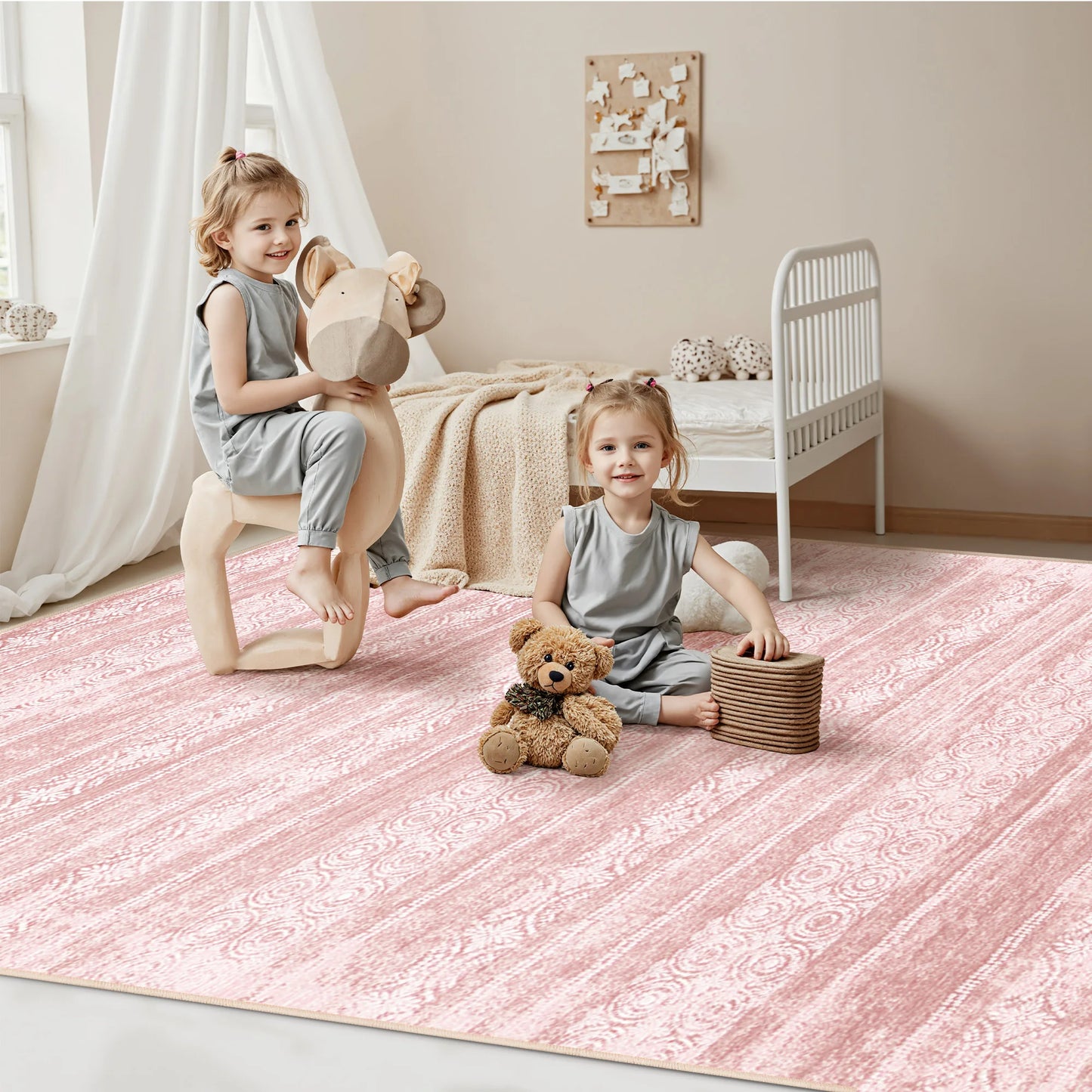 Dusty Pink 8x10 Rugs - Washable Non Slip Rug