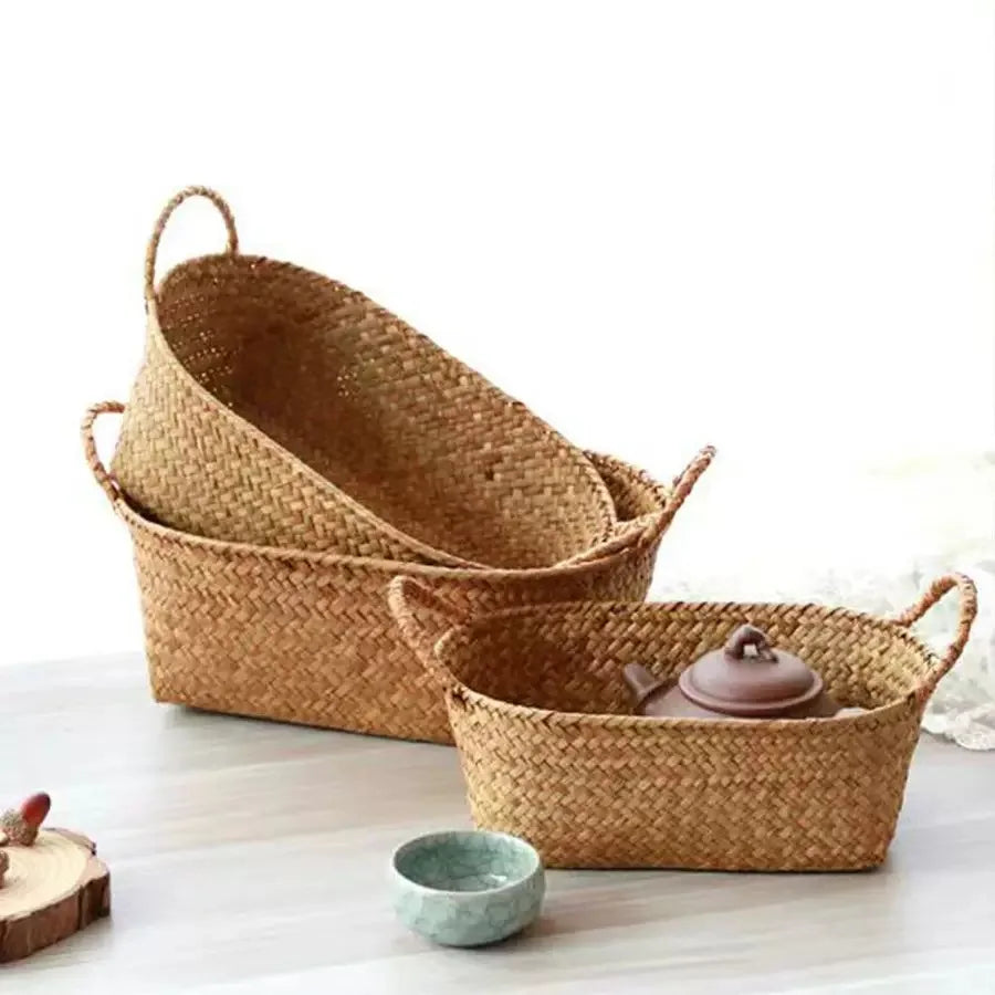 Woven Storage Basket  Double-Handled Rattan Basket