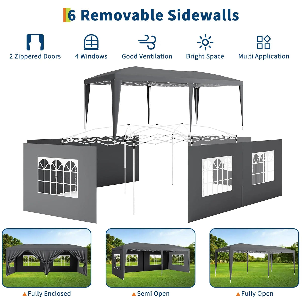 10x20 Commercial Pop Up Canopy Tent Heavy Duty Outdoor With 6 Sidewalls
