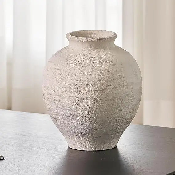 Large White Ceramic Zen Vase, 11 Tall Rustic Style