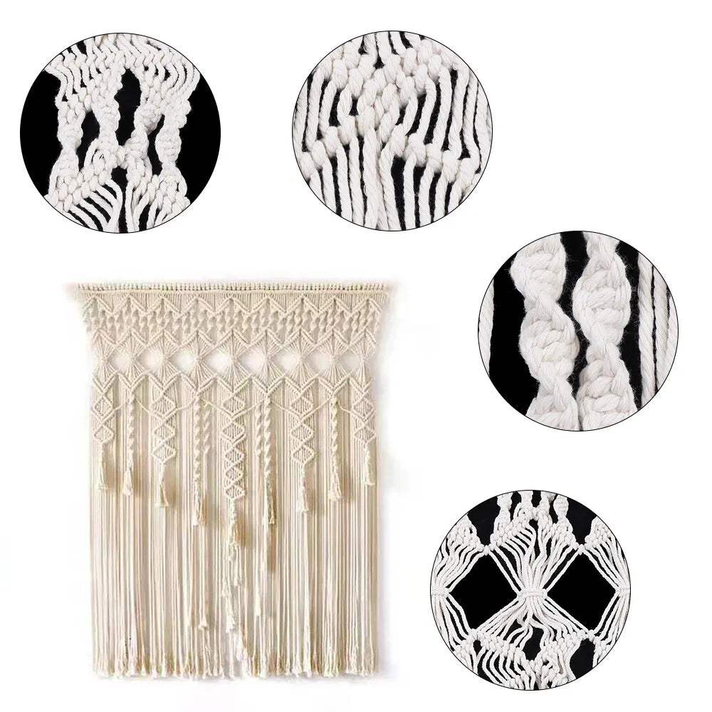 35.43"x70.87" Beige Large Macrame Wall Hanging Hand Woven