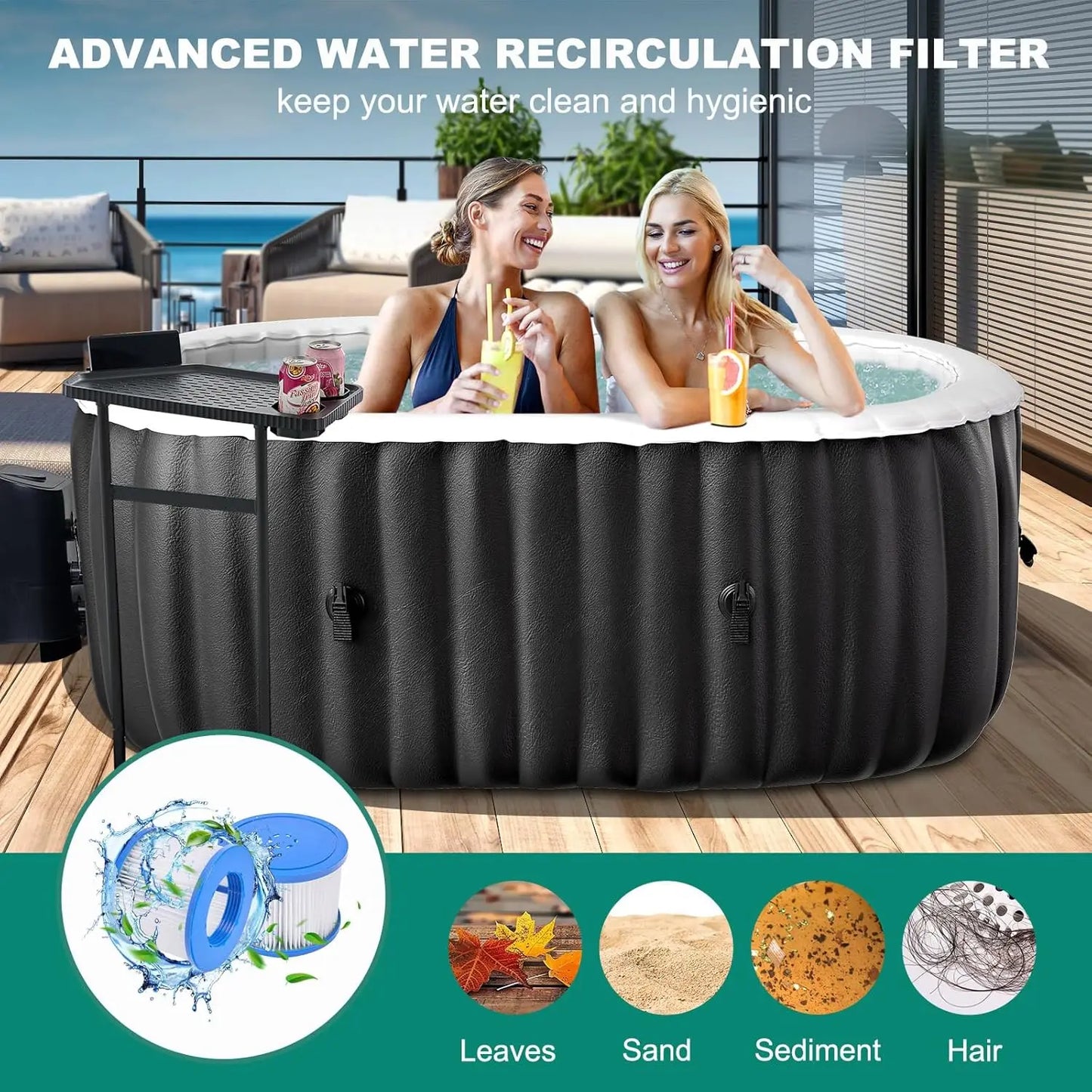 1-2 Person Inflatable Hot Tub, 75" X 47" X 25"100 Bubble Jets,