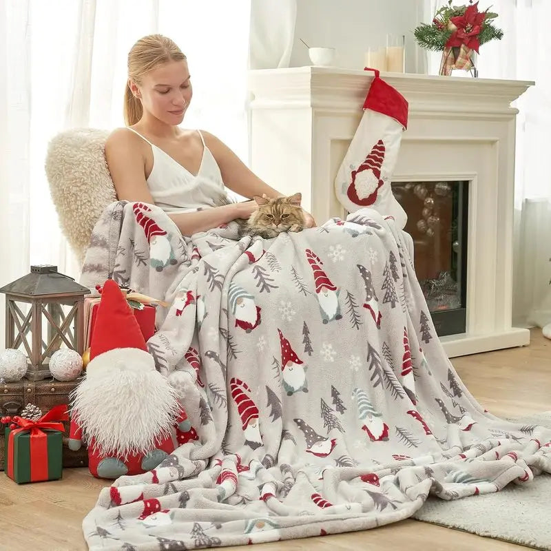 Flannel Blanket Pine Tree Snowflake Winter  Throw Blanket
