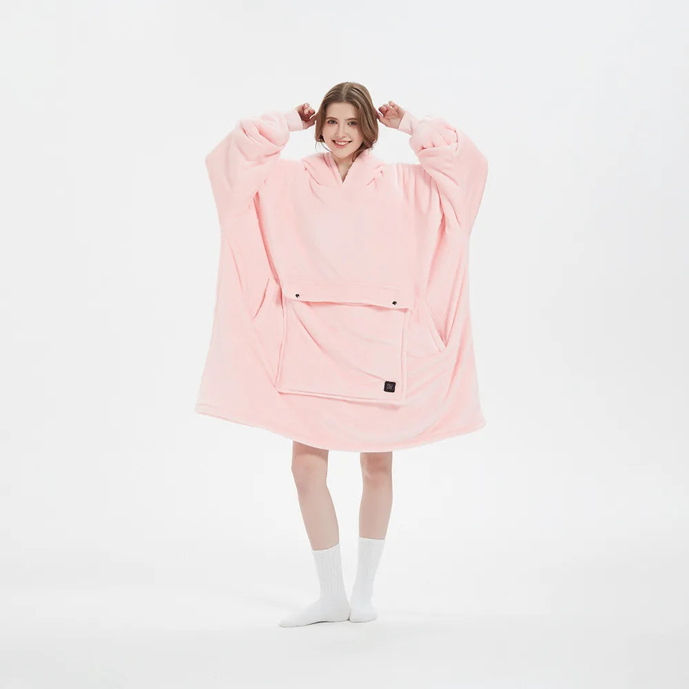 Blanket Hoodie Sleeves Pocket Sherpa Fleece Thick Plush Heating