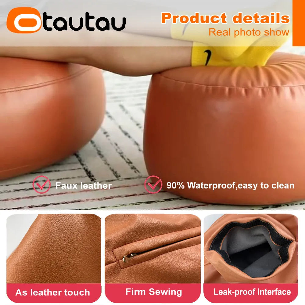 Small Round Faux Leather Ottoman Stool Beanbag Pouf