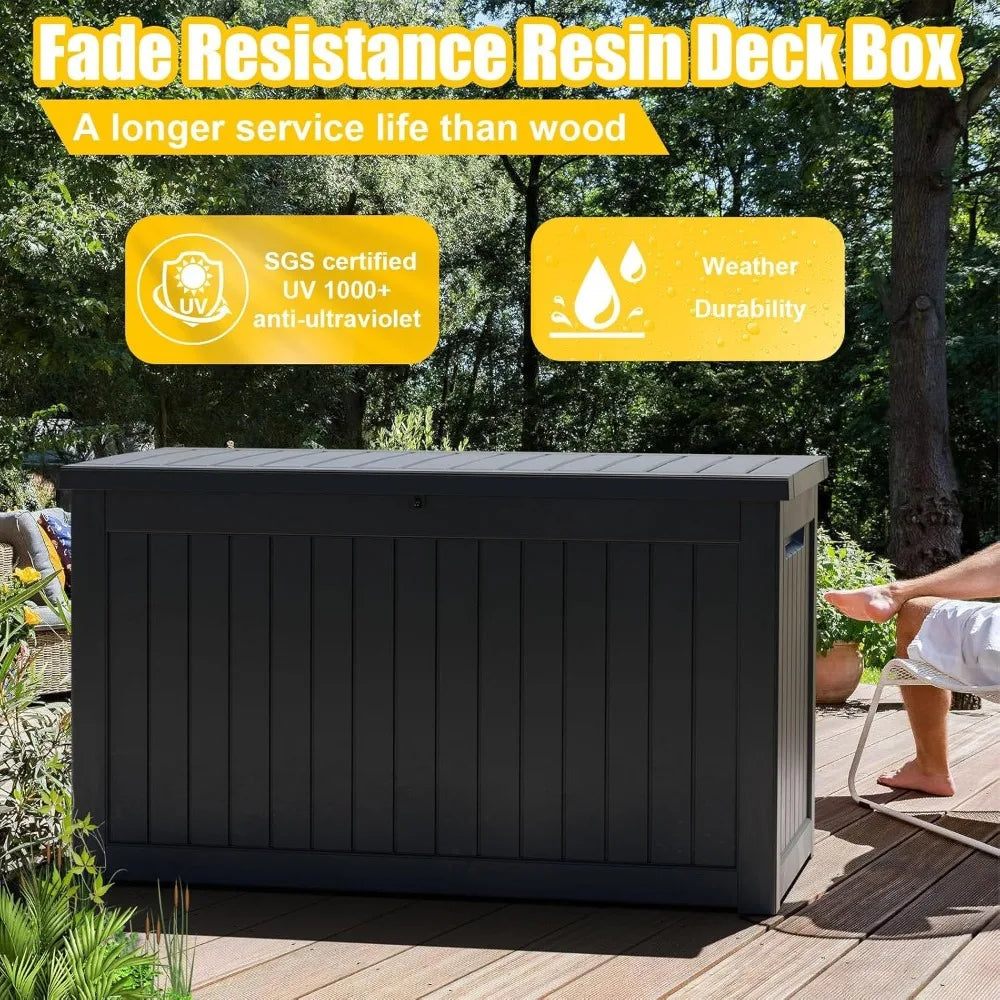280 Gallon Resin Deck Box, Lockable Outdoor Storage