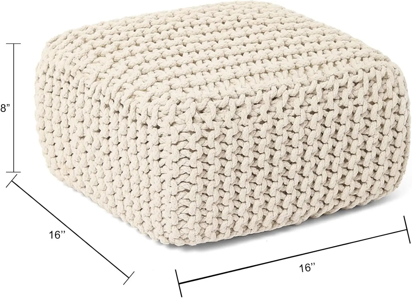 Cube Low Pouf Foot Stool Ottoman - Hand Knitted