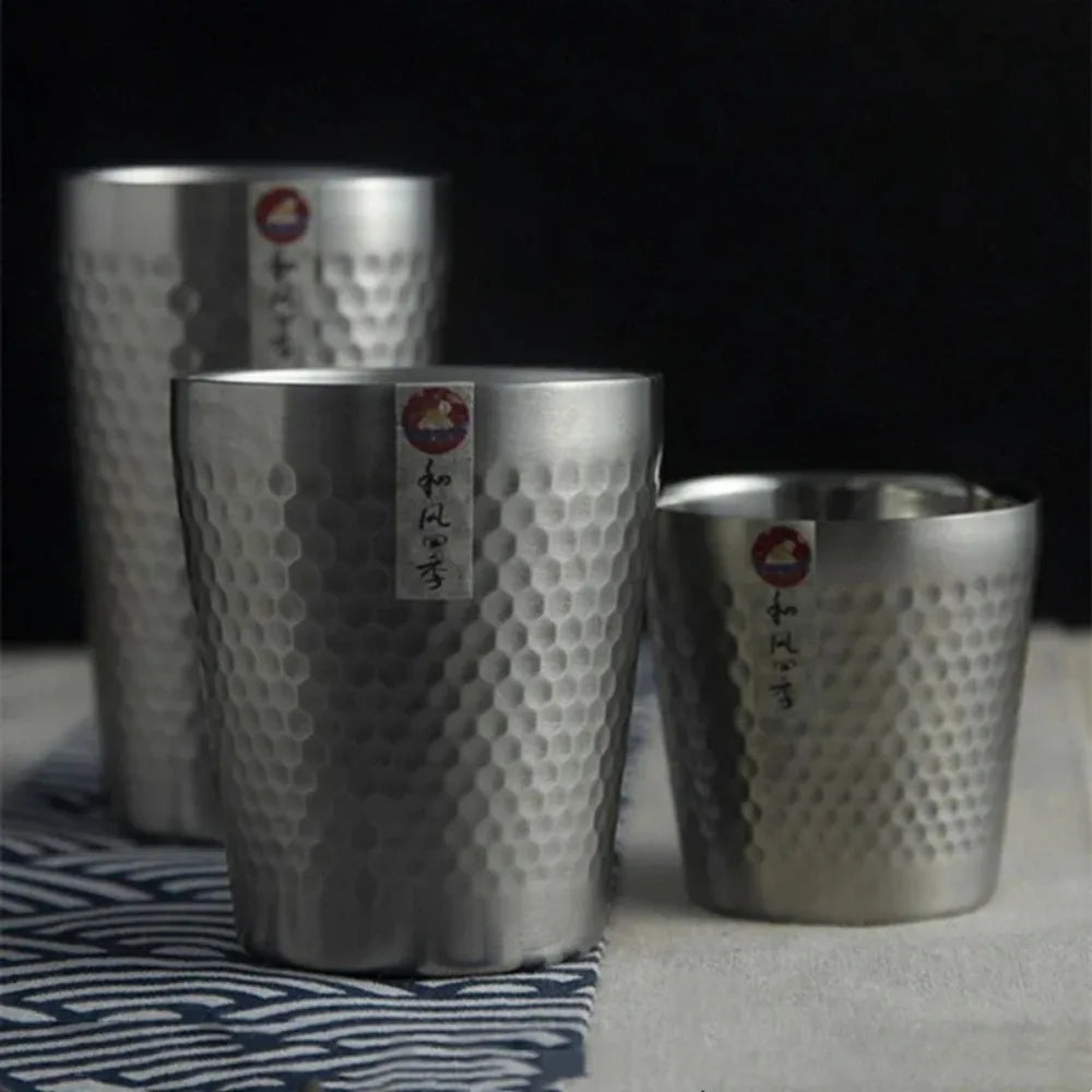 170ML/550ML Double-Wall 304 Stainless Steel Mug Hammer Diamond Texture