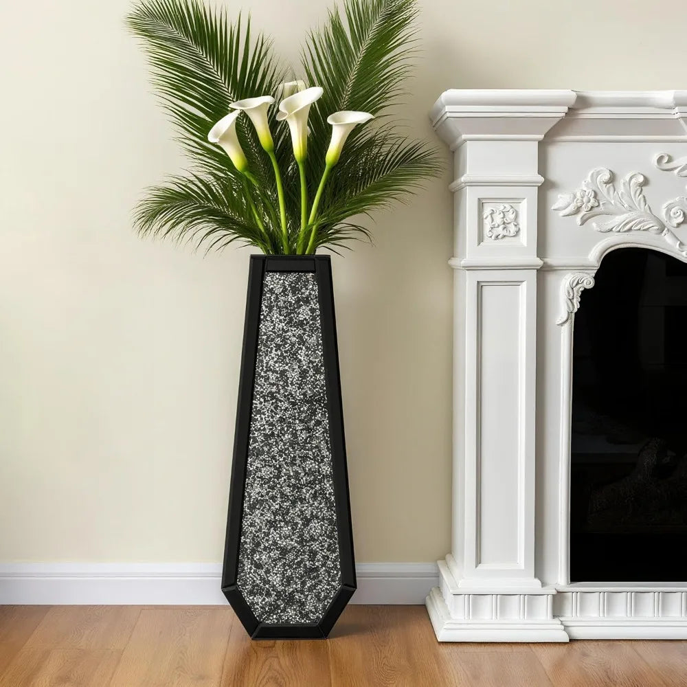 Elegant 30-inch Tall Black Crystal Glass Floor Vase