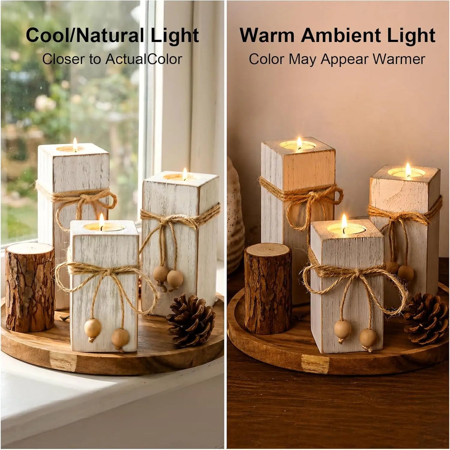 White Farmhouse Candle Holder with Flameless LED Candles F