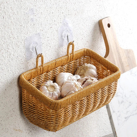 Wall mounted  Storage Basket Plastic Woven  Rattan Basket