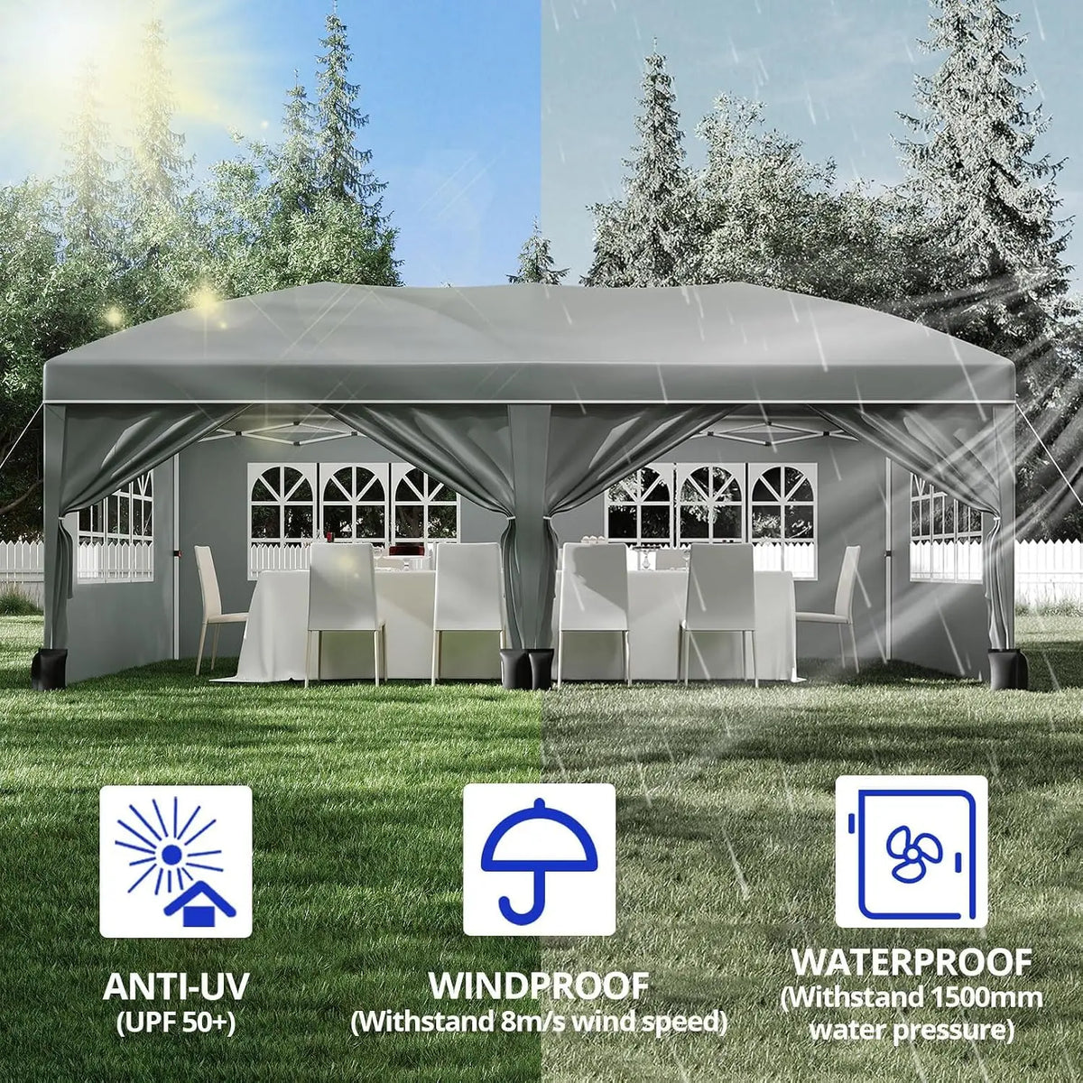 Heavy Duty 10x20 FT Pop Up Canopy Tent, with 6 Waterproof Sidewalls