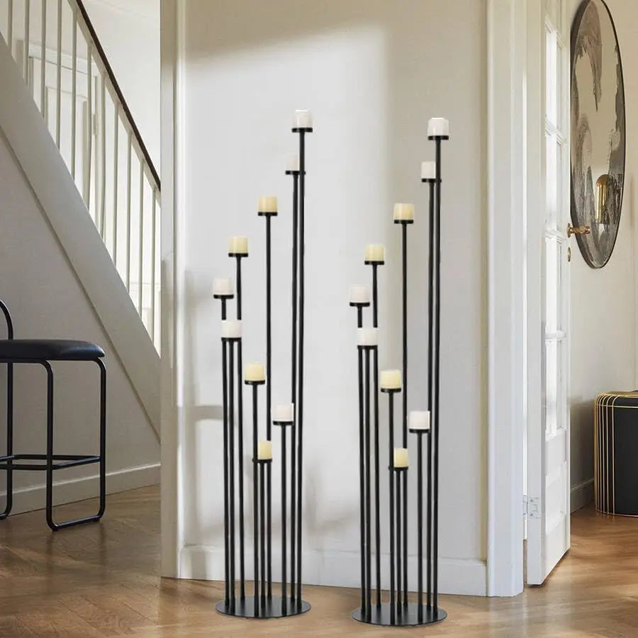 2Pcs Black 9 Arm Floor Candle Holder Candelabra