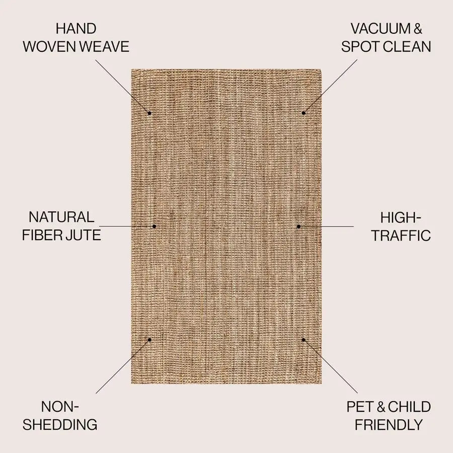 Hand Woven Chunky Jute Indoor Area Rug, 3x5