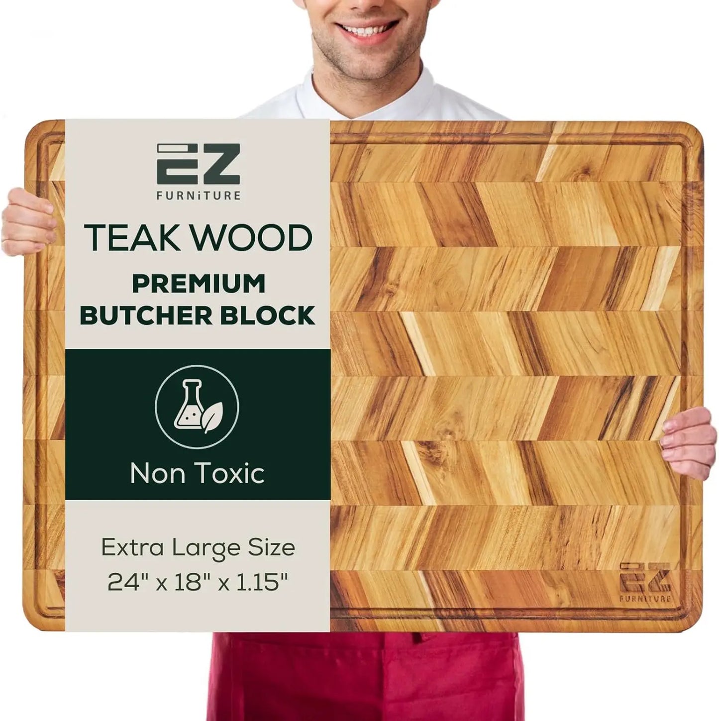 Extra Large (XL) Teak Edge Grain Cutting Board, Reversible