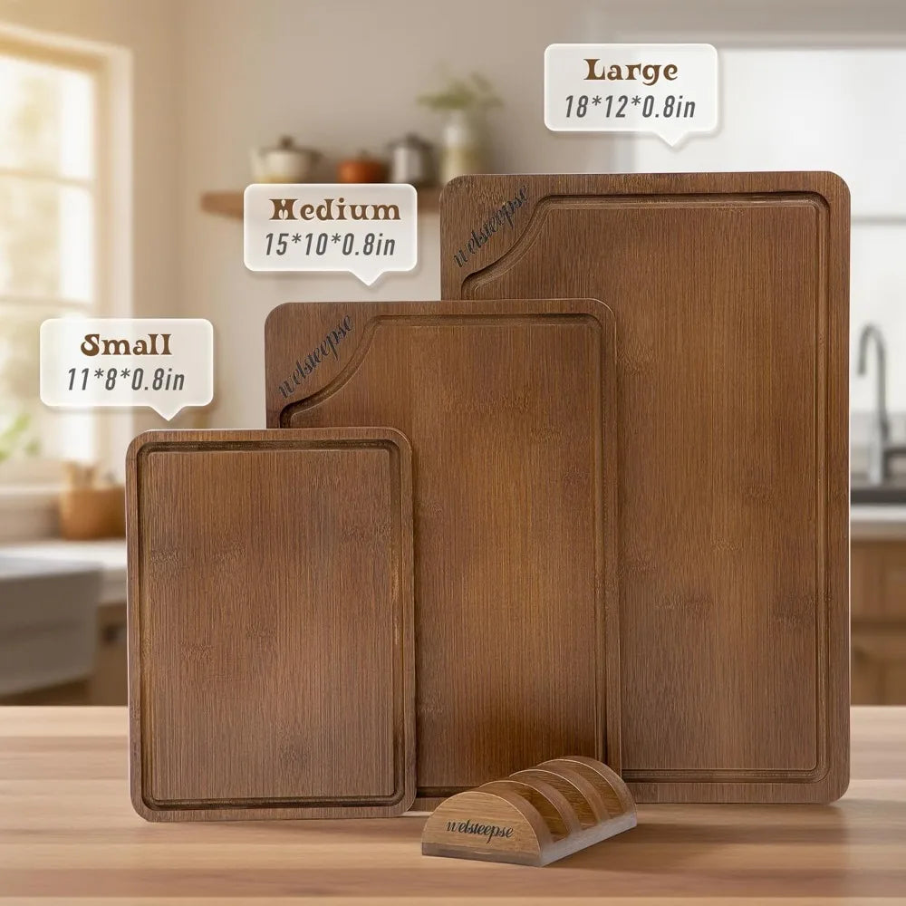 Extra Large Bamboo Cutting Board for Kitchen (Set of 3),  Juice Grooves