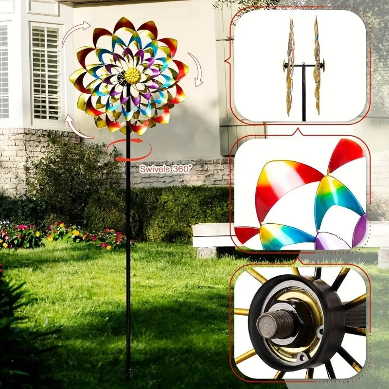 1pcs Rainbow Metal Windmill Cast Iron Wind Spinner