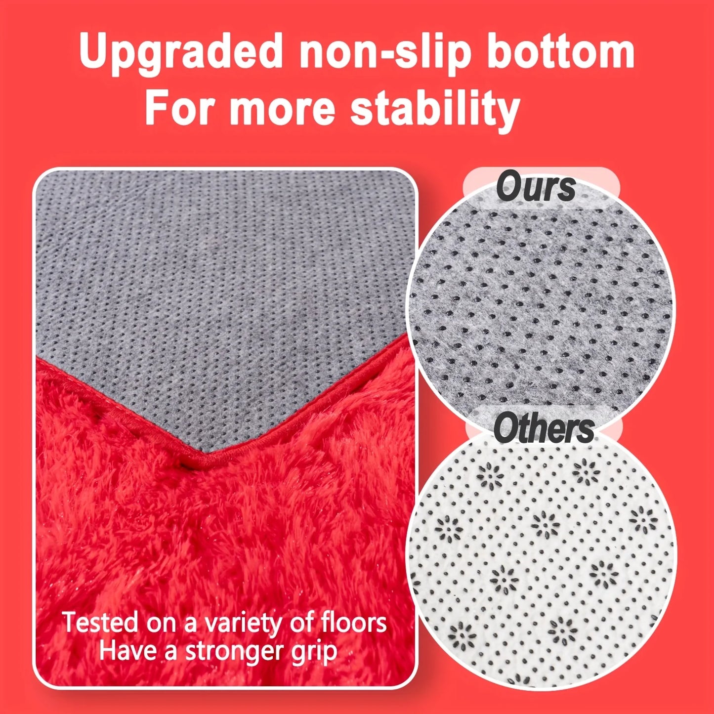Room Decor Rug,Fluffy Soft Shaggy Non-Slip Red Rugs with 4 Stickers