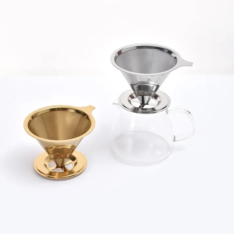Reusable Coffee Filter Holder Double Layer Stainless Steel Strainer