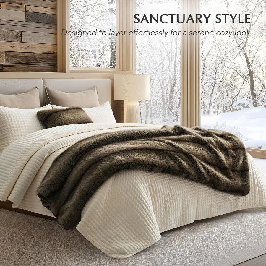 Luxury Faux Fur Throw Blanket, Soft Fluffy Faux Mink Blankets