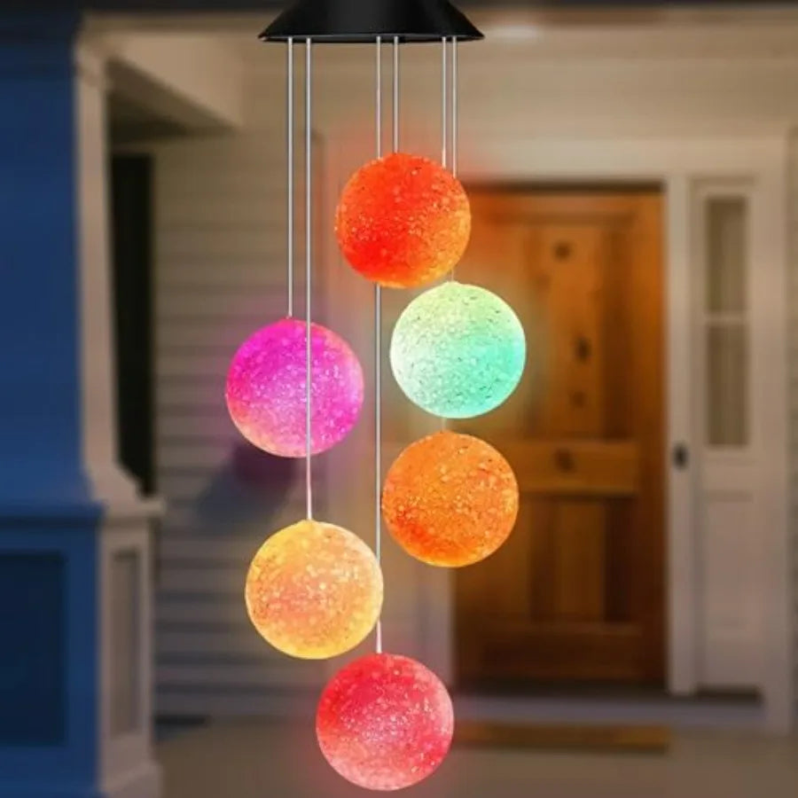 Solar Wind Chime for Outside, Solar Powered Color Changing Crystal Ball