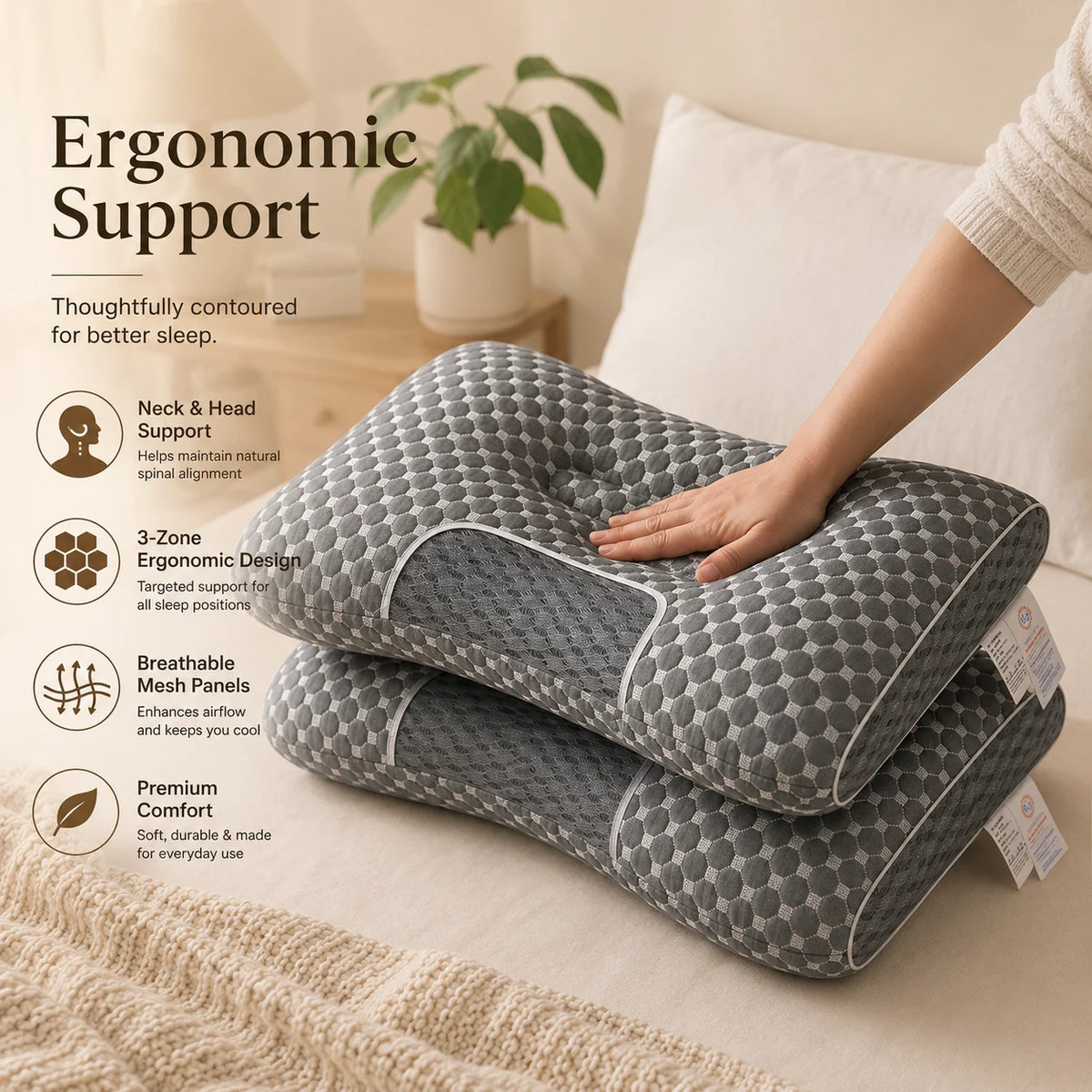 Soybean Fiber Ergonomic Cervical Pillow for Neck Support