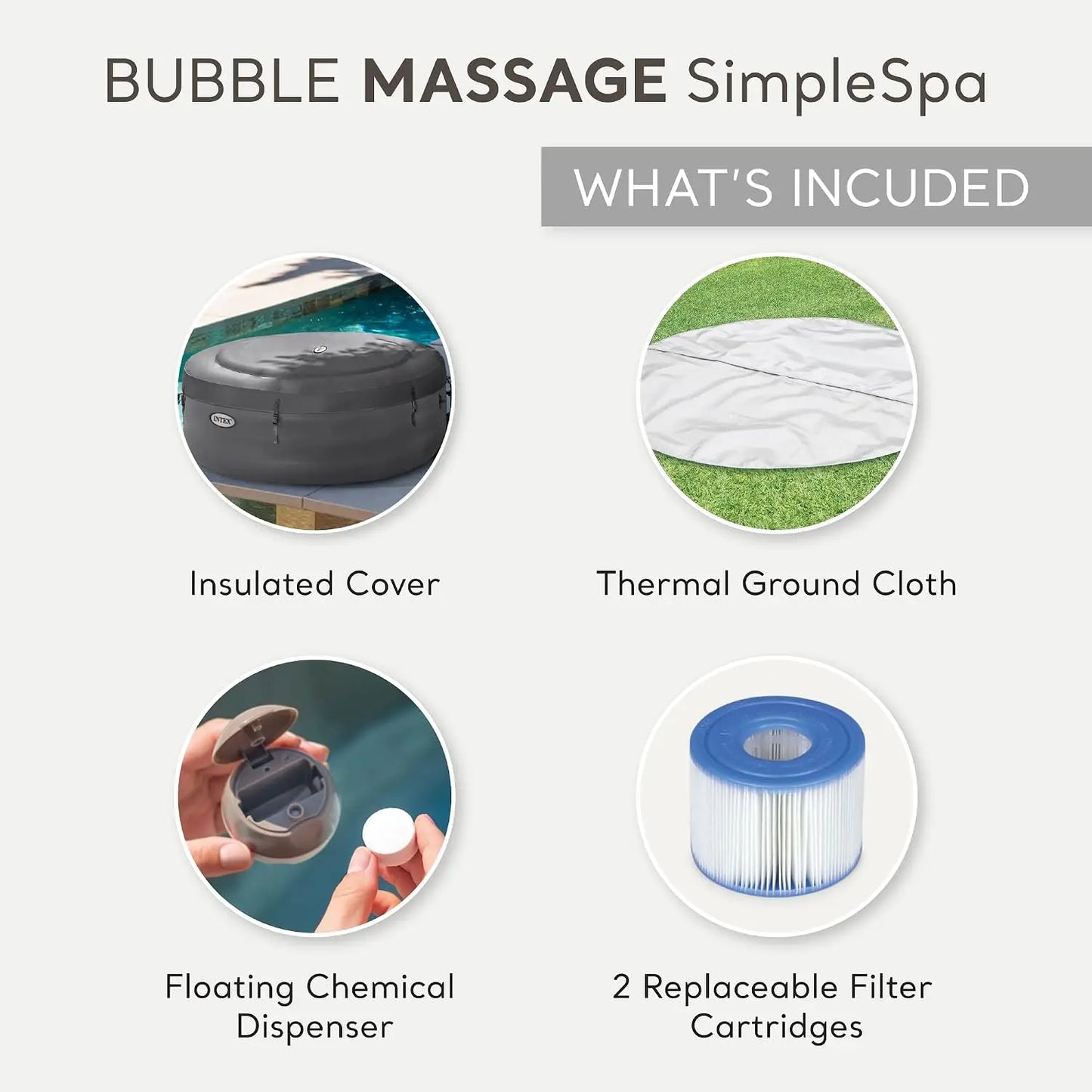 SimpleSpa 6 Person Round Inflatable Hot Tub with Insulated Cover,