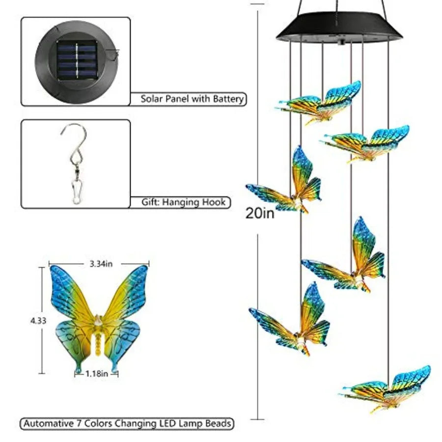 Solar Wind Chime, Color Changing Wind Chimes Butterfly, LED