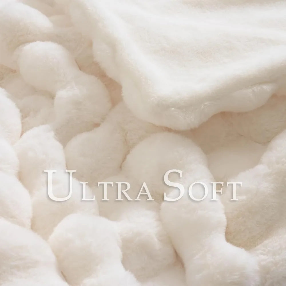 Faux Fur Throw Blanket Cozy Plush Fluffy Soft Thick Bubble Blanke