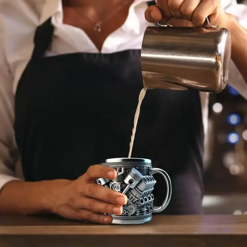 Stainless Steel V6/V8 Engine Design Beer Mug